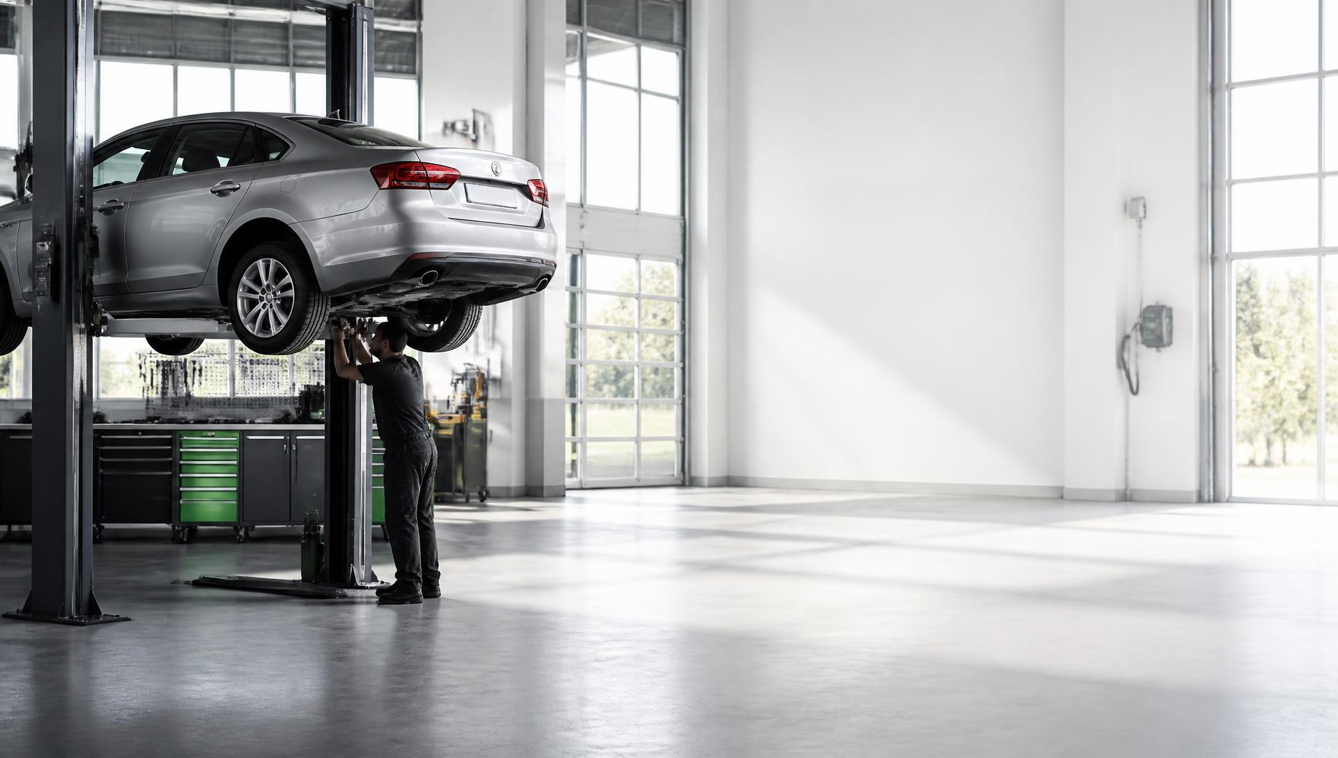 Servisní hala Langendorf Autoservis s vozem na zvedáku